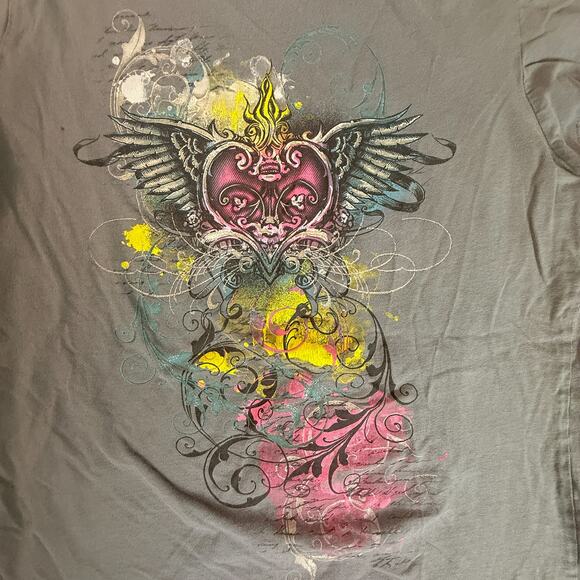 Splendid Couture Girls XXL Gray Winged Heart Graphic Tee Angel Wings Shirt - Picture 4 of 5